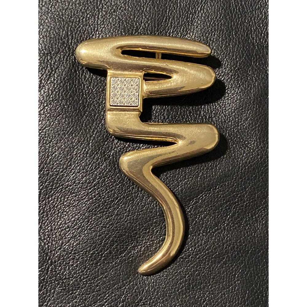 VNT PARK LANE Signed Modernist Statement GoldTone Brooch/Pendant Rhinestone Larg